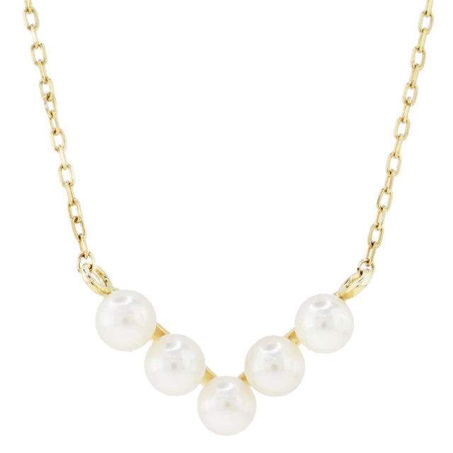 Jewelmak Ginkgo New York 14k yellow Gold 17-18" with five Freshwater Pearls 51-26014 - Click Image to Close